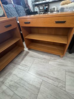 2 Mid-Century Modern Style Bookcases with Drawers