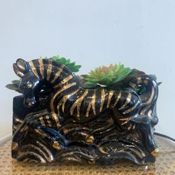 Midcentury Ceramic Zebra Planter Lamp