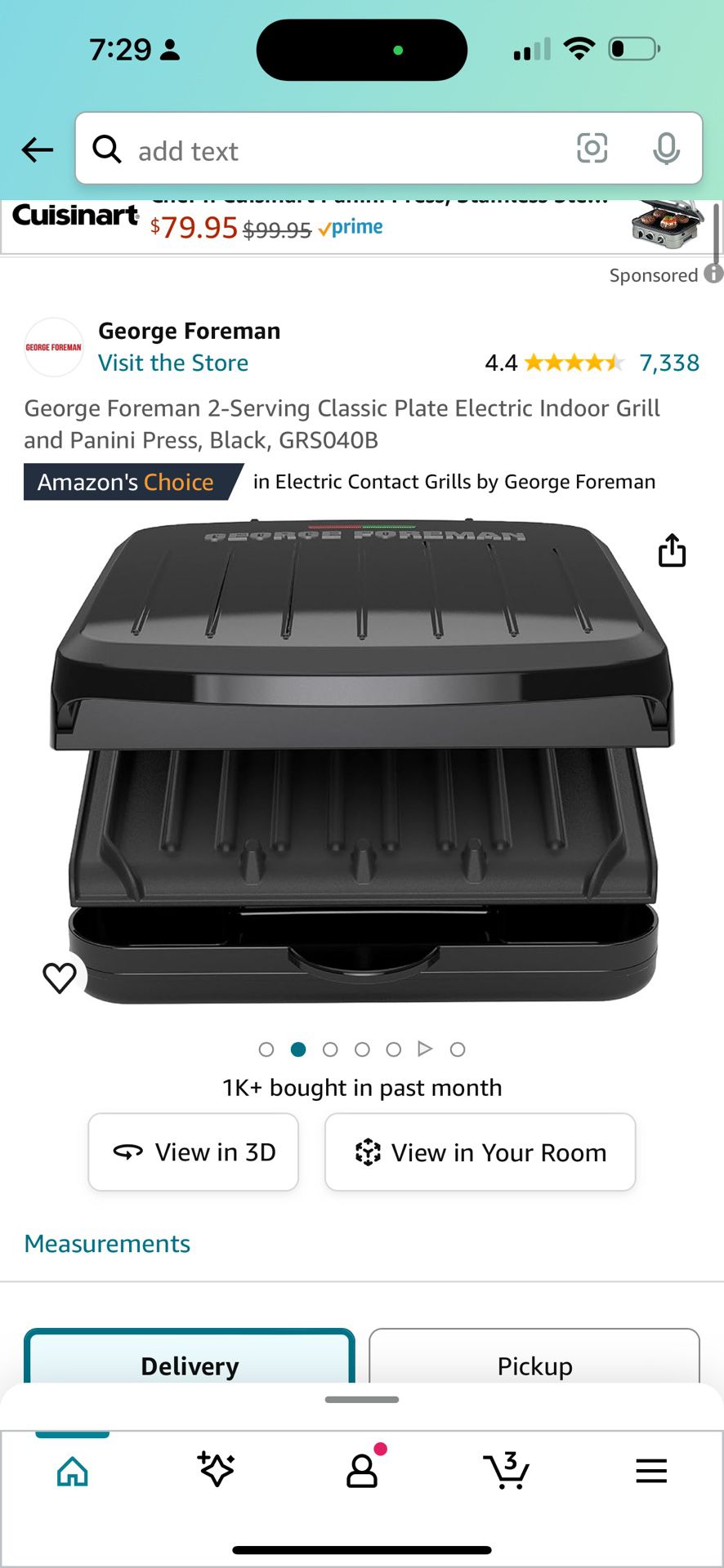 George Foreman 2-Serving Classic Plate Electric Indoor Grill and Panini Press, Black, GRS040B $15