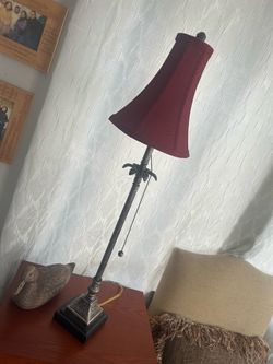 Metal lamp w burgundy shade 30” tall