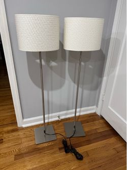 IKEA Alang White Silver Brushed Adjustable Floor Lamp Light Basket Shade ( 2 each )
