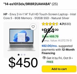 HP - Envy 2-in-114i Full HD TouchScreen Laptop - Intel Core 5 - 8GB Memory - 512GB SSD - Natural Silver