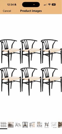 Set of 6 Wishbone Dining Chairs Black