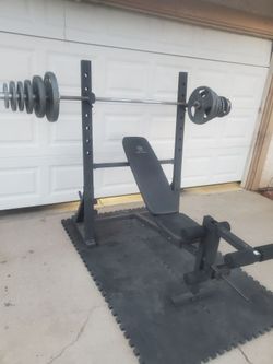 Olympic Weight Bench With Leg Developer & Weight Set 215lbs All Together Read Description Below