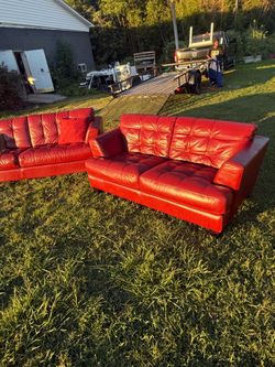 Real Leather Couch & Loveseat Set