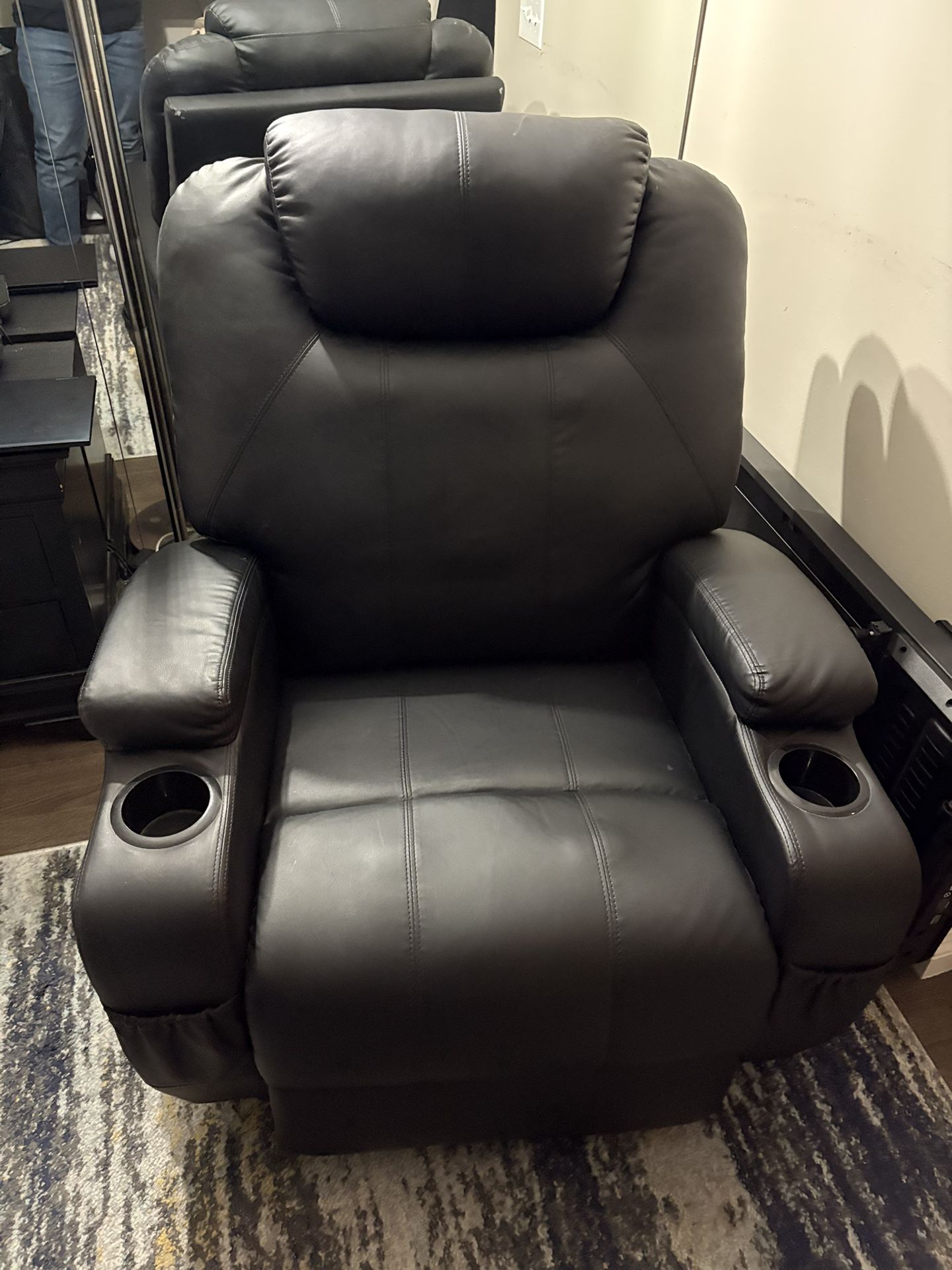  Black PU Leather Swivel Recliner w/ Massage & Heat