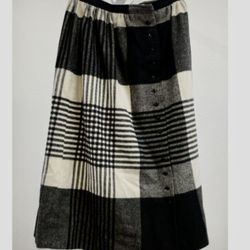Vintage Plaid Midi Skirt, Wool Blend, Size 6