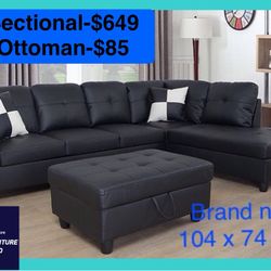 Brand New Black Sectional Sofa Couch 