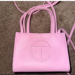 small bubblegum pink telfar crossbody purse