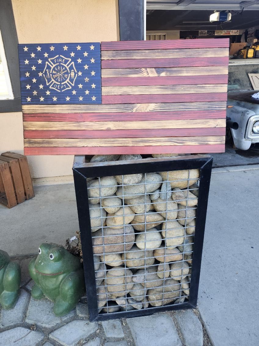 Fireman Handmade Wooden American Flag 