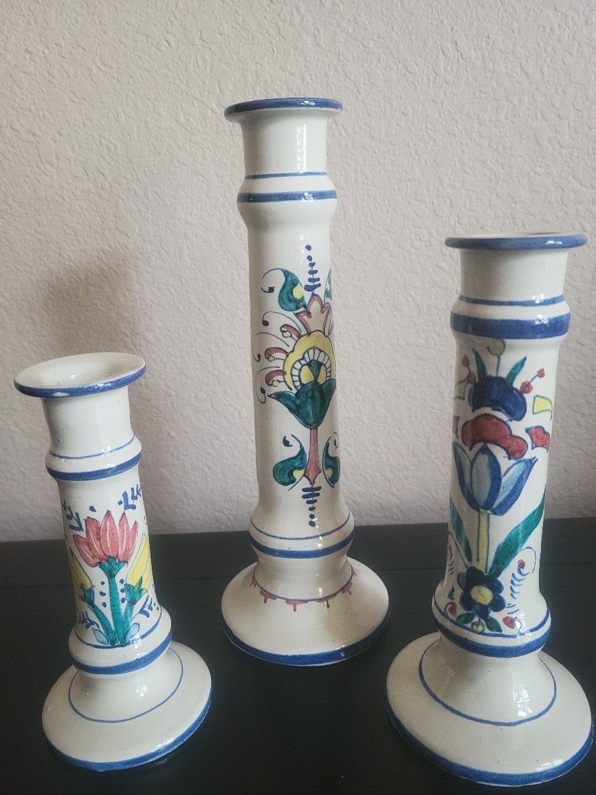 Beautiful set of three terracota candle holders 