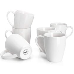 Porcelain Coffee Mugs - 16 Ounce - Set of 6, Cups for Latte, Hot Tea, Cappuccino, Mocha, Cocoa, White