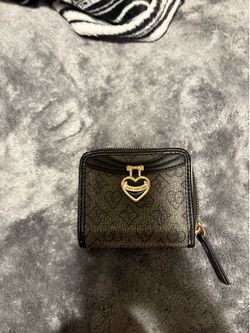 Juicy Couture Black & Gold Monogram Heart Charm Zip-Around Wallet Small Bifold