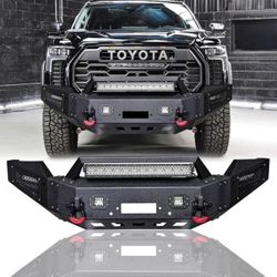 For 2022-2024 Toyota Tundra Steel Front Bumper With Winch Plate&Lights（Black Texture）