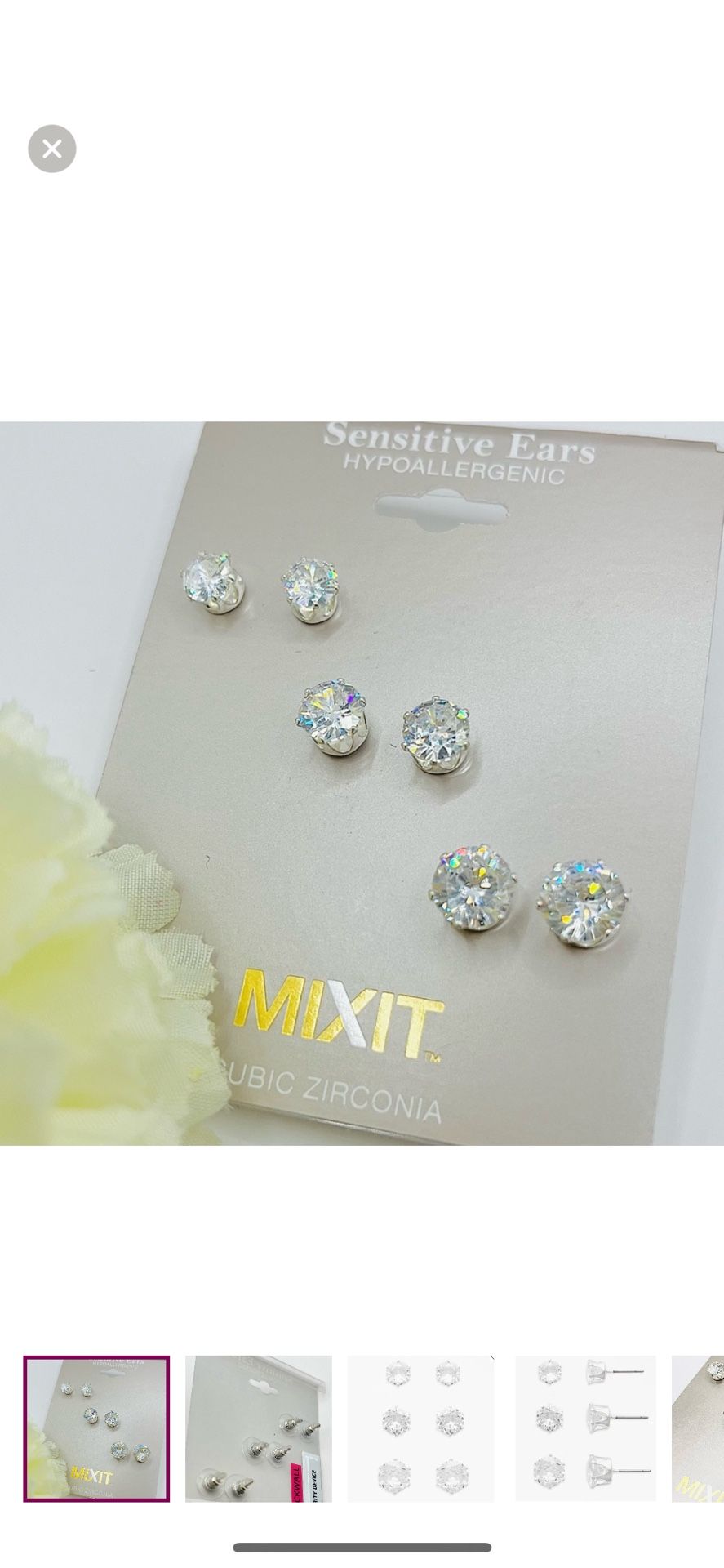 NWT Mixit Women's Cubic Zirconia Hypoallergenic Silver Stud Earrings - 3 pairs