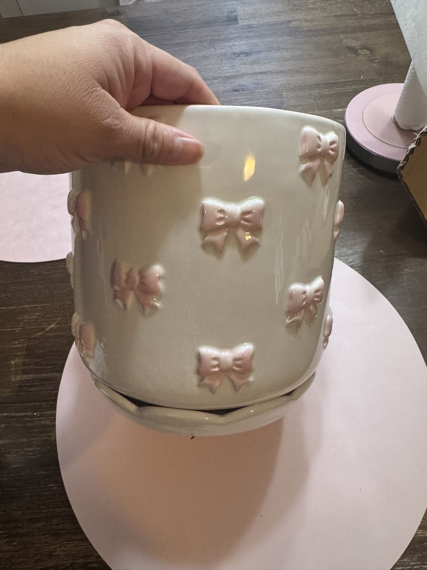 Ceramic Pink Bow Planter