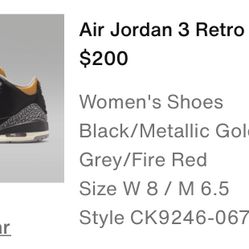 Women’s Jordan 3 Retro Size 8