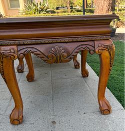Carved Wood Side Table with Claw Feet