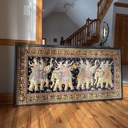 Framed Elephant Procession Tapestry Wall Art