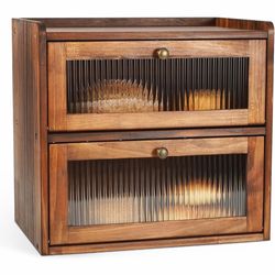 Ciilee Baby Bread Box for Kitchen Countertop Wooden Double Layer Storage Container Bread Bin Large Capacity Vintage Bread Keeper Farmhouse Breadbox Pa