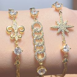 Circle Bracelet / Octagram Charm Bracelet / Washio Flower Bracelet / Adjustable