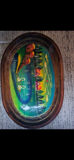 Hand-Painted Oval Wooden Decorative Tray
