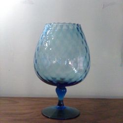 Vintage Blue Glass Diamond Quilted Empoli Snifter Art Glass 10"