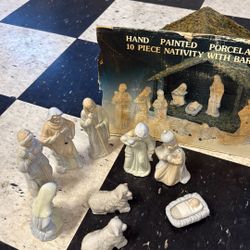 Hand Painting Nativity With Barn 