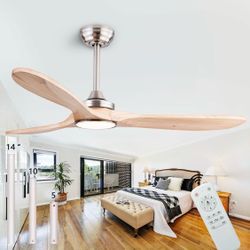 New 52"Ceiling Fan Wooden Blades with Lights& Remote Control,Indoor /Outdoor 3-Color Temperature