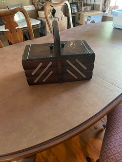 Vintage wood accordion sewing box
