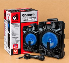 1500 Watt Battery Powered Speaker Bluetooth USB SD AUX FM Radio 8" PA Wired Microphone Quantum QDJ 8WP 🚨 Payment Options Available 🚨 No Credit Neede