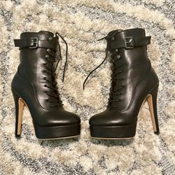 5 Inch Leather Platform Boots Size 6