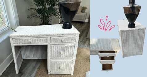 White Wicker Office Desk