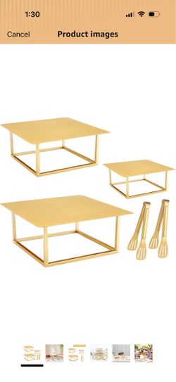 3 Pcs Square Gold Cake Stand Set, 8" 10" 12" Metal Dessert Table Display - Perfect for Birthday, Wedding Reception & Party Decor - Includes 2 Gold Ton