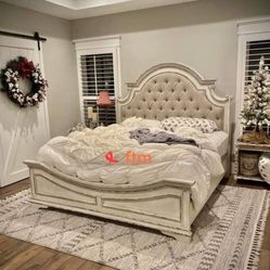 Brand New/ Realyn Chipped White Queen Bed Frame Cama// Mattress Sold Separately 