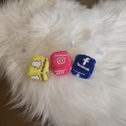 Set of 3 Social Media Logo Plush Hanging Decorations (Snapchat, Instagram, Facebook)
