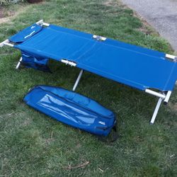 Camping Folding Cot Bed Aluminum Blue Fabrice Comes With Bag And Gear Pouch