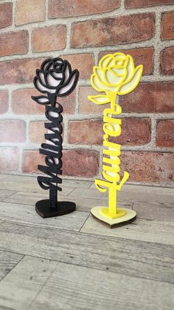 Personalized Name Standing Wooden Rose 