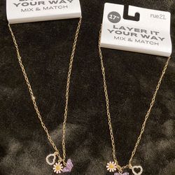 Fashion jewelry butterfly flower heart charms  necklace 17” chain 