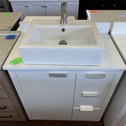 31 In. Single Sink White Bathroom Vanity With Vessel Sink And Faucet Included
