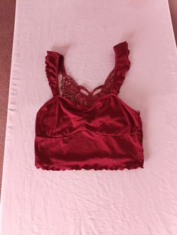 Maroon Red Cropped Top With Butterfly Detail On The Back Sz. L