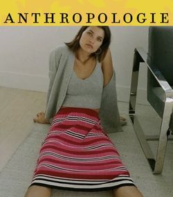 Anthropologie Dolan Dora Striped Knit Pleated Midi Skirt Sz M