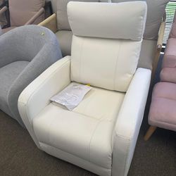 CHITA Genuine Leather Power Swivel Glider Recliner Chair, Double Layer Backrest Truck Armrest Recliner Chair Sofa for Living Room-White