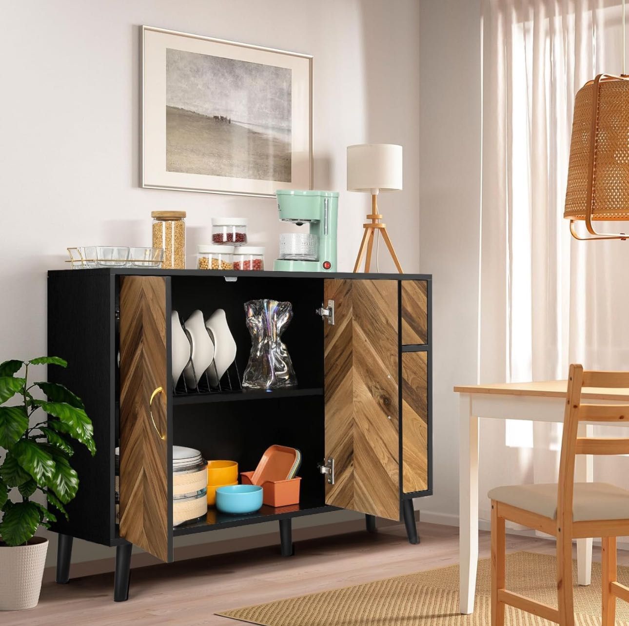 ✌️ Sideboard Buffet Cabinet with Storage - 3 Doors Storage Cabinet