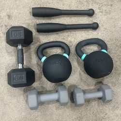 Two 44LB Kettlebells And Steel clubs & More