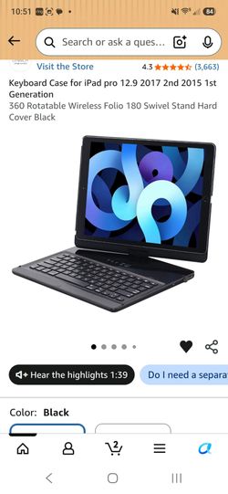 Keyboard Case for iPad pro 12.9 2017 2nd 2015 1st Generation
360 Rotatable Wireless Folio 180 Swivel Stand Hard Cover Black