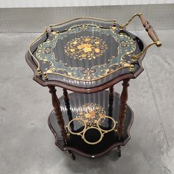 Italian Marquetry Wood Two-Tier Bar Cart made in Italy