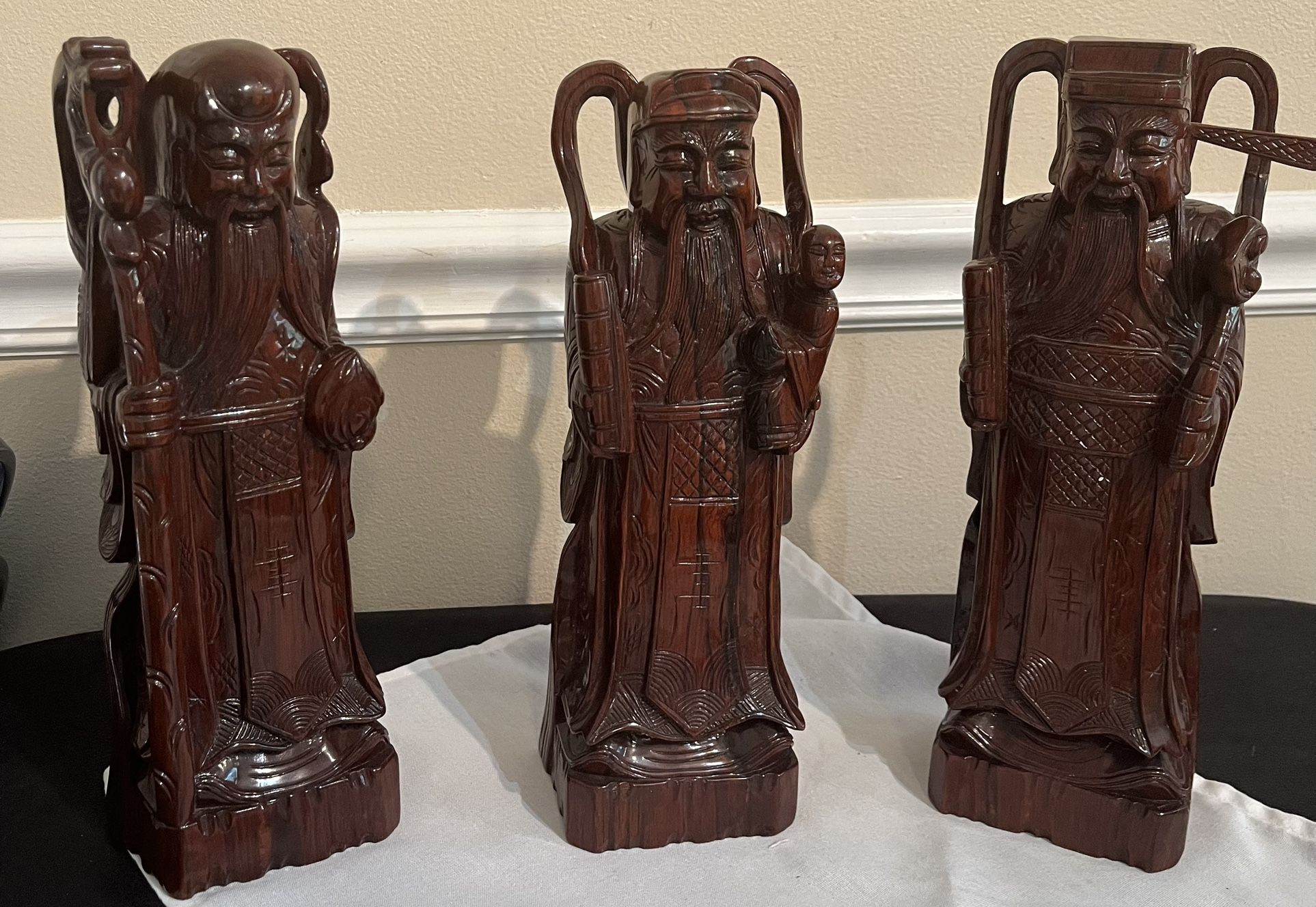 SET (3) CHINESE CARVED WOOD STATUES