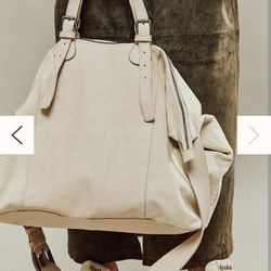 New Free People Canvas Leather Tote Satchel 