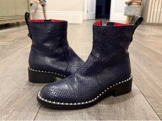 Title: Zadig & Voltaire Snake Embossed Studded Ankle Boots – Made in Italy
